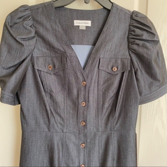 Calvin Klein Denim Puff-Sleeve Sheath Dress in Blue Size 6P - Picture 6 of 13